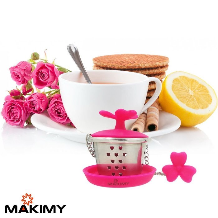 Makimy Clover Tea Infuser - Fuchsia - The Perfect Tea Steeper with Drip Tray - Best Tea Strainer for Loose Leaf...