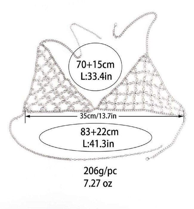 Underwear, PHOTNO Flower Retro Fashion Silver Bra Body Necklace Chain Bikini Chain N2