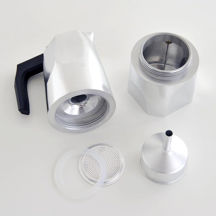 Alessi MT18/6 "Ossidiana" Stove Top Espresso 6 Cup Coffee Maker in Aluminium Casting Handle And Knob in Thermoplastic... N6