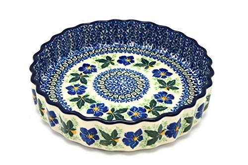 Polish Pottery Baker - Fluted Quiche - Small (7") - Blue Pansy