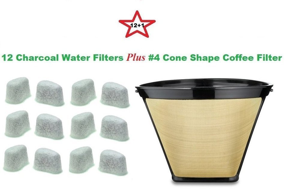 4 Cone Shape Permanent Coffee Filter & a set of 12 Charcoal Water