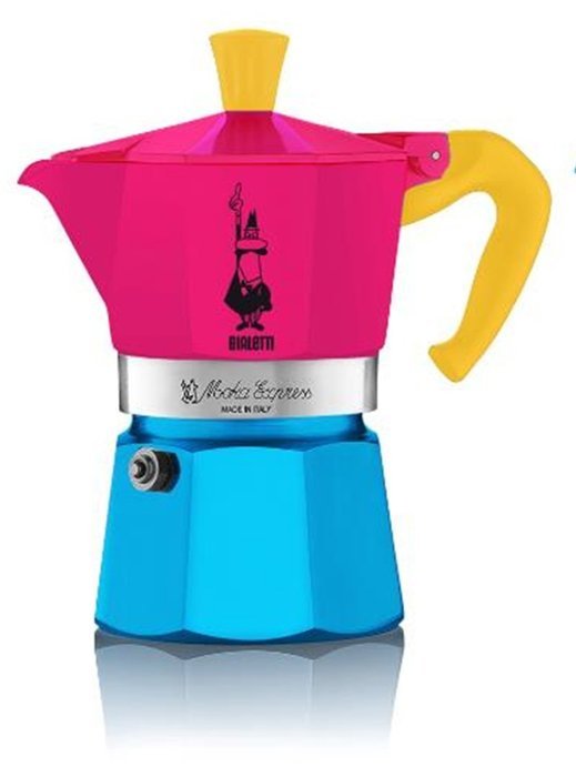 Bialetti: Moka Express Special Edition 2015, 3-Cups (Fuchsia with Blue Bottom, Handle and Knob in Yellow) [ Italian...