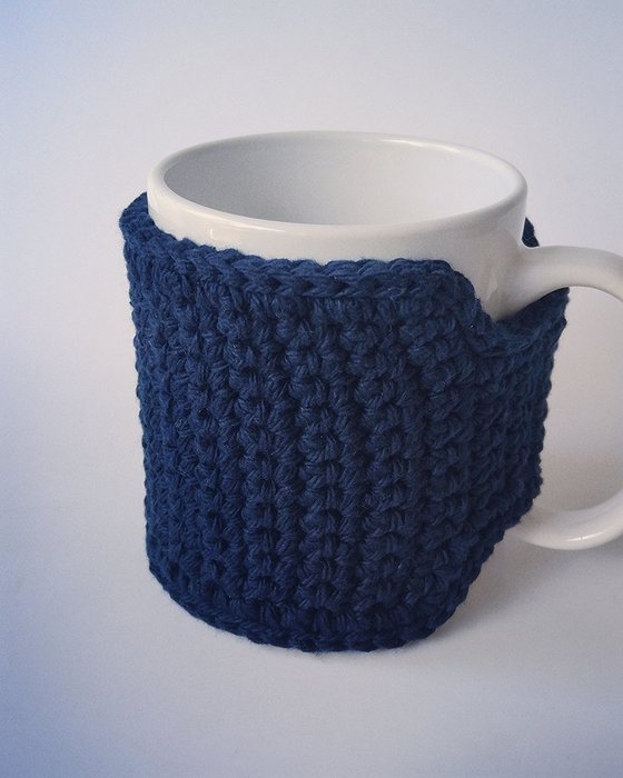 Cotton Coffee Cup Cozy in Navy Blue N2