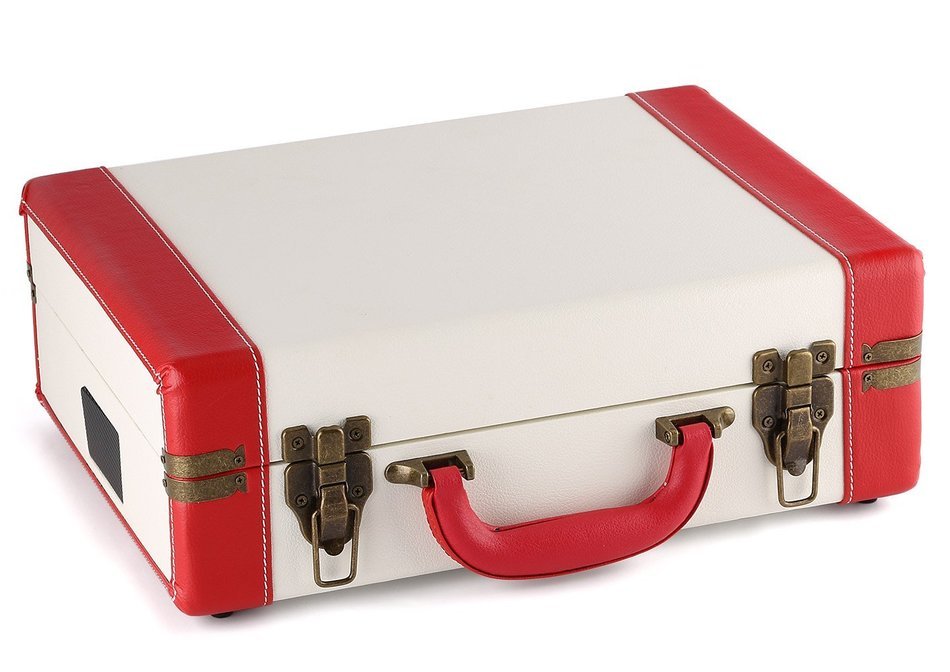 Vitkatronics Red & White Portable Turntable Suitcase USB Record Player Ambassador