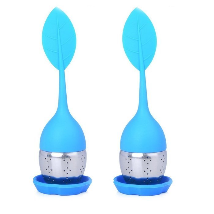 Set of 2 - Wenmeili Loose Tea Infuser Strainer with Drip Tray - Cute Silicone Leaf Handle As the Lid with Steel... N3