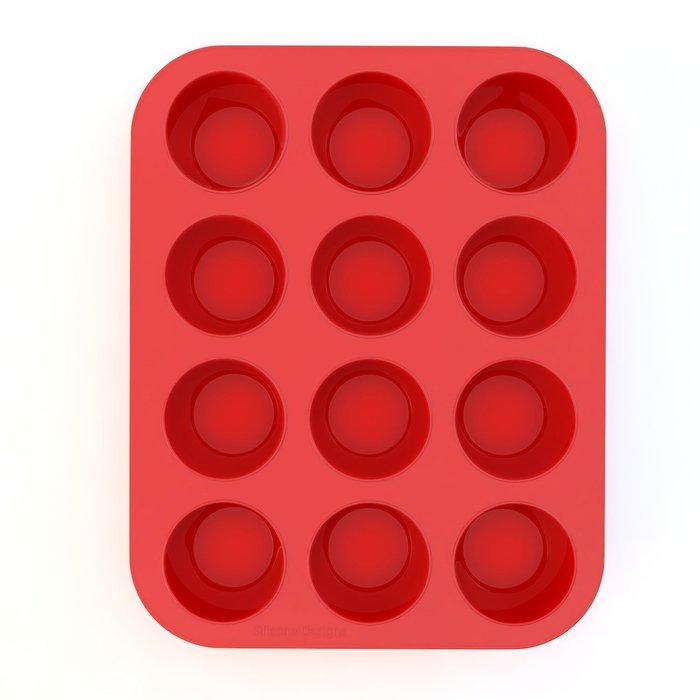 Silicone Muffin Pan and Cupcake Maker 12 Cup, Red, Plus Muffin Recipe Ebook N7