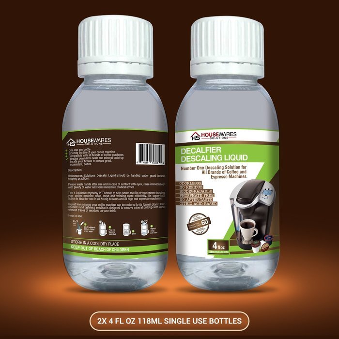 Descaling Solution for All Brands of Coffee and Espresso Machines By Housewares Solutions - 4 Fluid Ounce Bottle... N3