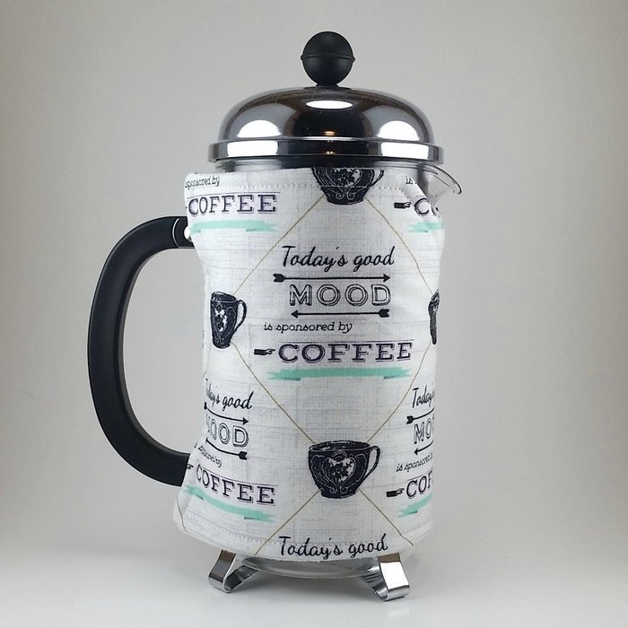 French Press Cozy Cover, Cafetiere Cosy, 8 cup, Insulated, Coffee Themed