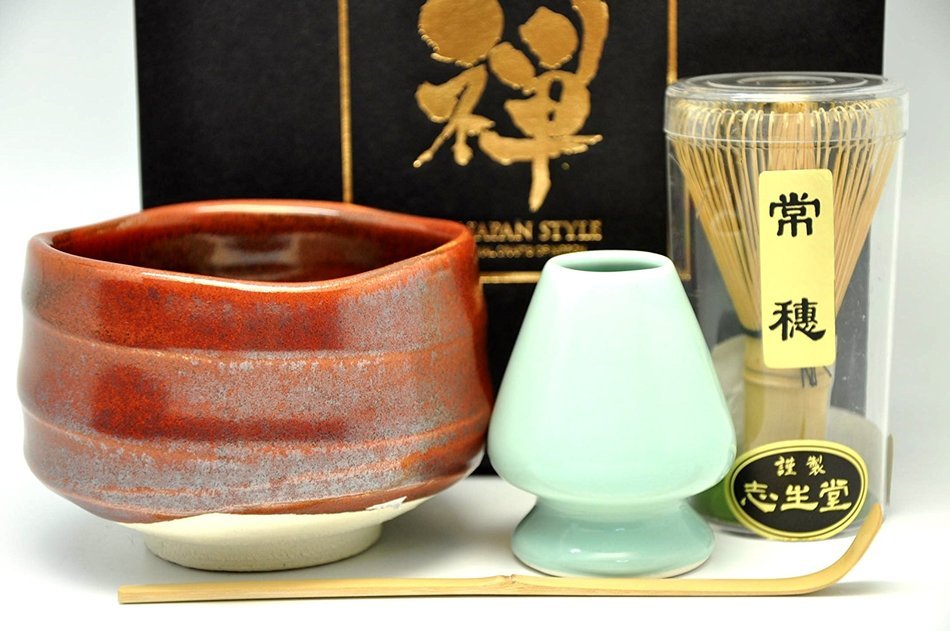 Japanese Mino Yaki ware Matcha Bowl And Tea Ceremony Set Green Tea 11 / 11 / 8.5cm (4.3 / 4.3 / 3.3inch)[7384] N2