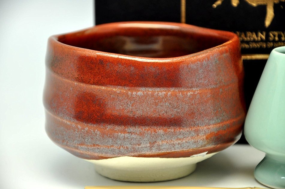 Japanese Mino Yaki ware Matcha Bowl And Tea Ceremony Set Green Tea 11 / 11 / 8.5cm (4.3 / 4.3 / 3.3inch)[7384] N3