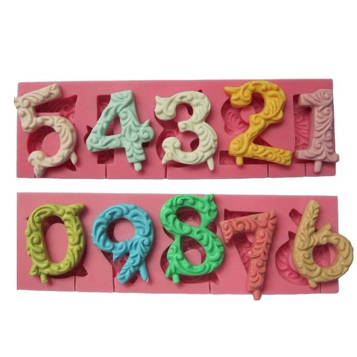 FLY 0-9 Numbers 3D Silicone Mold For Cake Decorating Tools,Pink N4