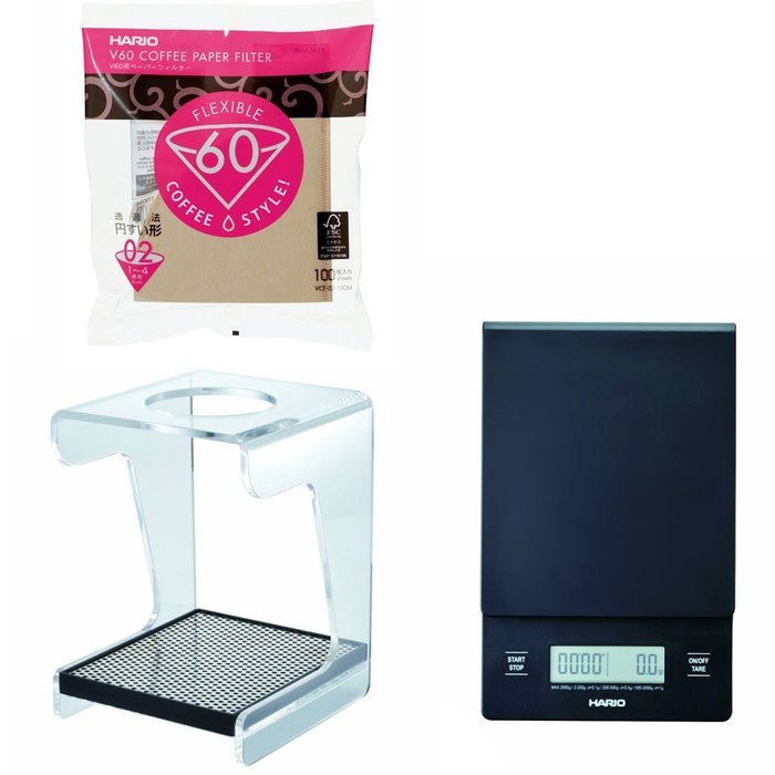 Hario V60 Set - Scale, Stand & 100 Paper Filters - All 3 Together N3