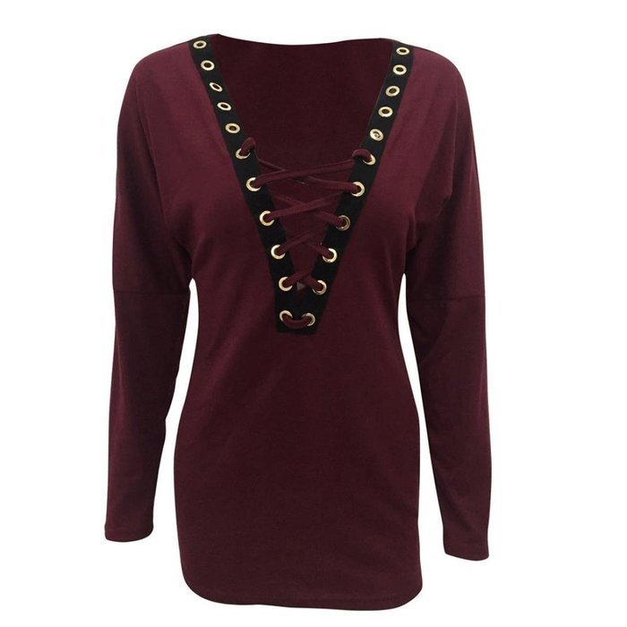 Women's Blouse,Laimeng Autumn Winter Open Collar Bandage Bat Sleeve Sweater Coat Blouse (XL, Wine Red) N8