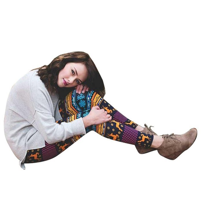 PHOTNO Women Skinny Christmas Elk Print Stretchy Pants Slim Leggings N5