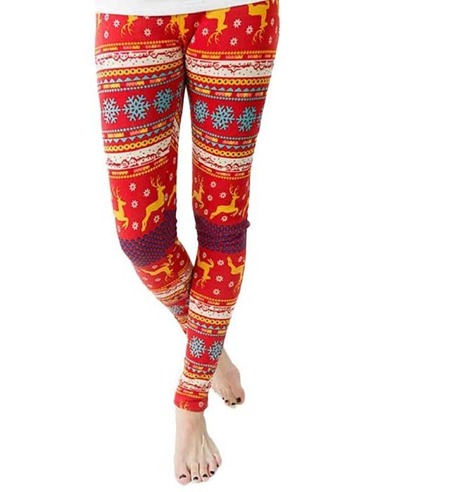 PHOTNO Women Skinny Christmas Elk Print Stretchy Pants Slim Leggings N6
