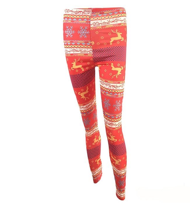 PHOTNO Women Skinny Christmas Elk Print Stretchy Pants Slim Leggings N7