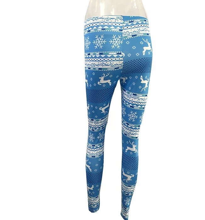 PHOTNO Women Skinny Christmas Elk Print Stretchy Pants Slim Leggings N8