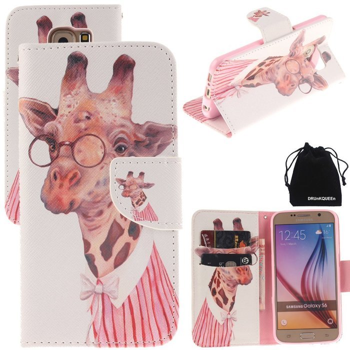 S6 Case, DRUnKQUEEn&reg; PU Leather Credit Card Holder Case Stand Feature Wallet Type Flip Folio Cover - for G920... N3