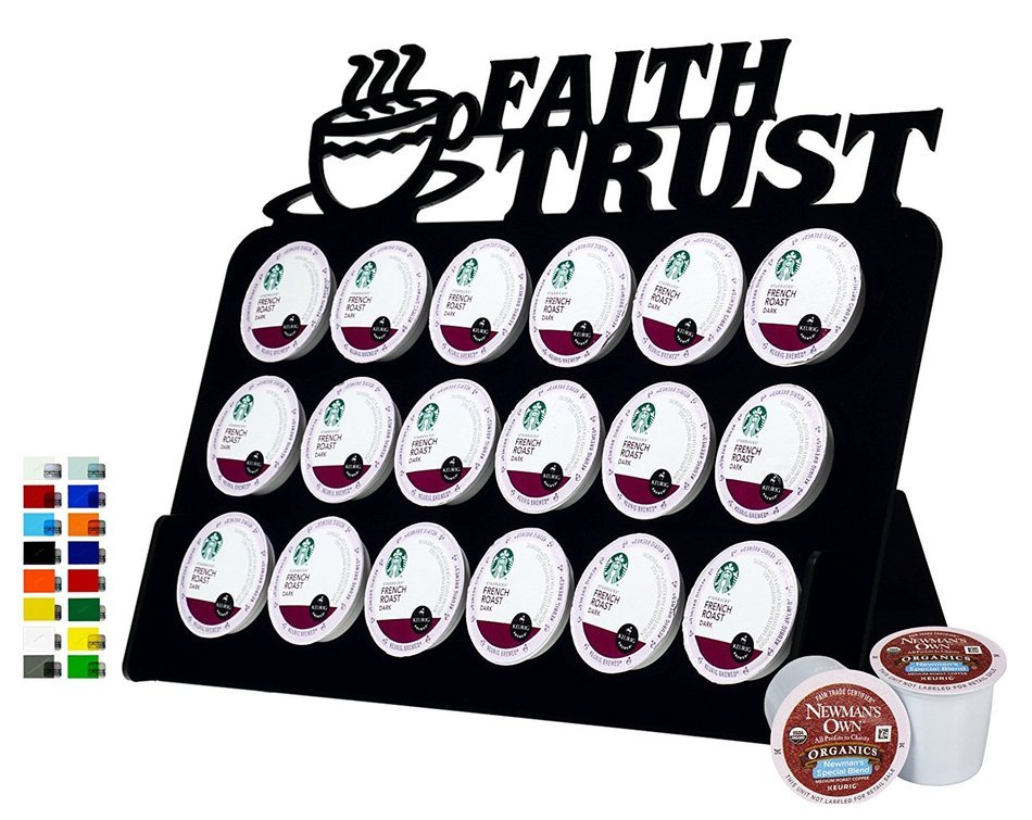 Marketing Holders Christian Religious ( FAITH TRUST ) 18-Slot Acrylic Keurig K-Cup Coffee Pod Holder (Translucent... N4