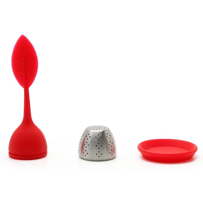 Red Silicone Tea Infuser Leaf Handle with Steel Ball N4