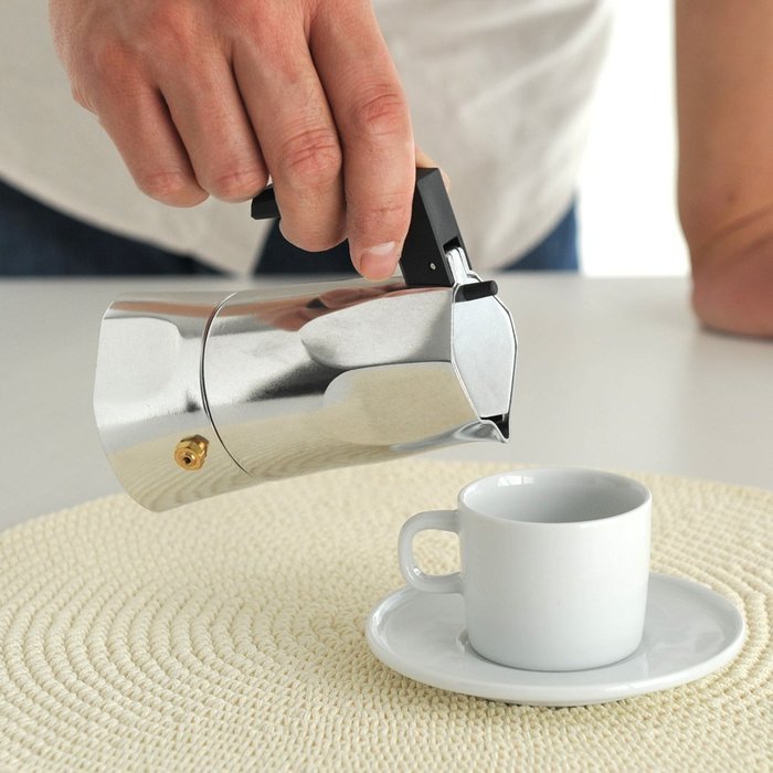Alessi MT18/6 "Ossidiana" Stove Top Espresso 6 Cup Coffee Maker in Aluminium Casting Handle And Knob in Thermoplastic... N12