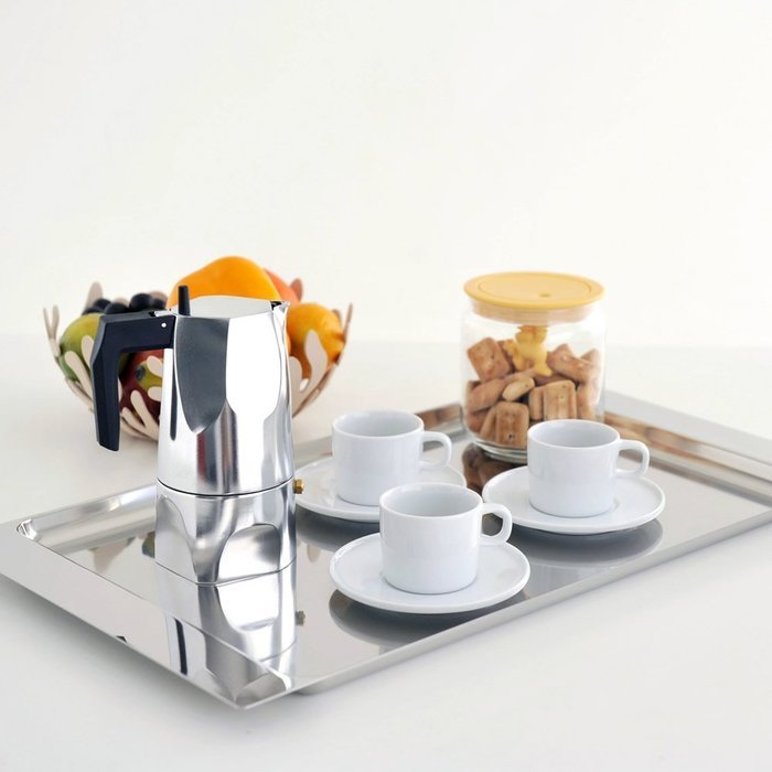Alessi MT18/6 "Ossidiana" Stove Top Espresso 6 Cup Coffee Maker in Aluminium Casting Handle And Knob in Thermoplastic... N13