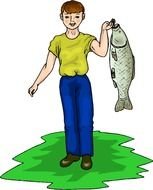 drawn boy with a big fish in his hand