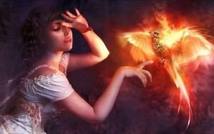 Fantasy girl and bird drawing