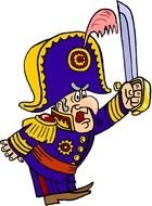 cartoon army uniformed old man with sword