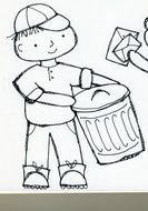 painted boy with trash can