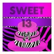 Sweet 13 13th Birthday Zebra Purple Pink Cake Announcements From