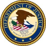 logo of department of justice on a white background