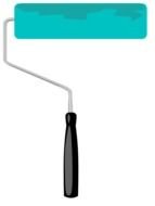 blue paint roller on a white background
