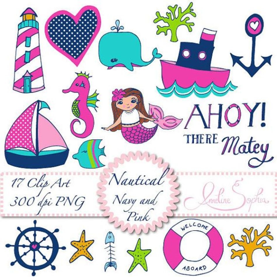 Navy And Pink Nautical Clip Art