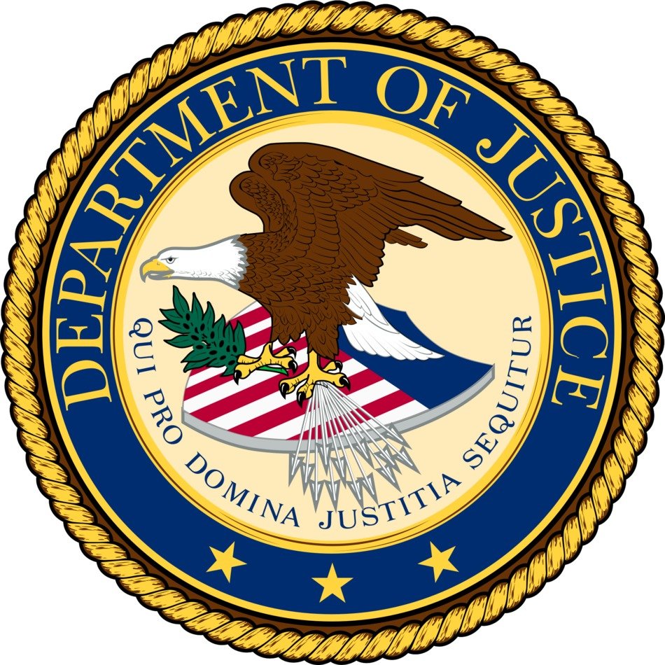 logo of department of justice on a white background