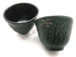 Green Bamboo Cast Iron Tetsubin Tea Pot Kettle Set (w/ TRIVET) N3