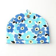 Northern European Style Blue Flowered Cotton Cloth Tea Cozy with Teapot Coaster Handmade by Japanese Craftsman...