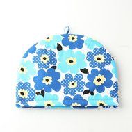 Northern European Style Blue Flowered Cotton Cloth Tea Cozy with Teapot Coaster Handmade by Japanese Craftsman... N2