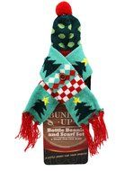 Bundle Up Christmas Tree Pattern Beanie and Scarf Bottle Cozy