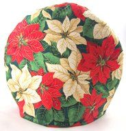 Handmade Red and White Christmas Poinsettia Print Fabric Tea Cozy Lined and Padded Cosy N2