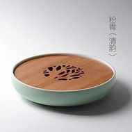 CCWY Ceramic Japanese tea tray round bubble disks bamboo mini storage-type water tray sea tea kungfu tea tea,Powder... N2