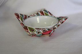 Microwave Bowl Cozy Bowl Potholder Reversible Feathers and Flowers N3