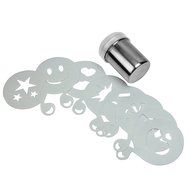 ReFaxi® Durable Stainless Steel Chocolate Dredge Shaker Cocoa Flour Coffee Sifter + 8x Cappuccino Coffee Stencils... N2