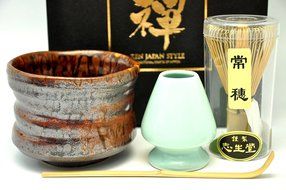 Japanese Mino Yaki ware Matcha Bowl And Tea Ceremony Set Green Tea 11 / 11 / 8.5cm (4.3 / 4.3 / 3.3inch)[7366]
