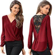 Loose T-shirt ,BeautyVan Women V-neck Tops Long Sleeve Shirt Casual Blouse Loose T-shirt (M, Red) N4