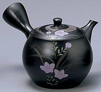 Yamakikai Black Kyusu(Japanese teapot)with Purple Flowers with a strainer 250cc GL1946 from Japan