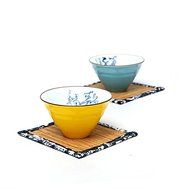 CCWY Natural bamboo coasters hand-sewn cotton, linen fabrics linen tea pot mats Kung Fu tea ceremony accessories... N2