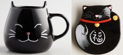 Cat Coffee Mug and Happy Cat Tea Bag Rest Holder - Large 17 Oz (Black) N2