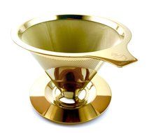 Qahwa Cup Gold Pour Over Coffee Dripper - Titanium Coated Stainless Steel Reusable Paperless Coffee Filter – Single... N2