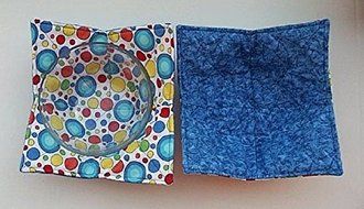 Hot or Cold Bowl Cozy, Pot Holder, Quilted-All Cotton Fabric, Batting, Reversible, Washable, Bowl Hot Pad, Dish...